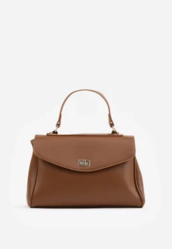 Brązowa Torebka Typu Kuferek z Rączką i Klapą z Paskiem Crossbody Phoebyne