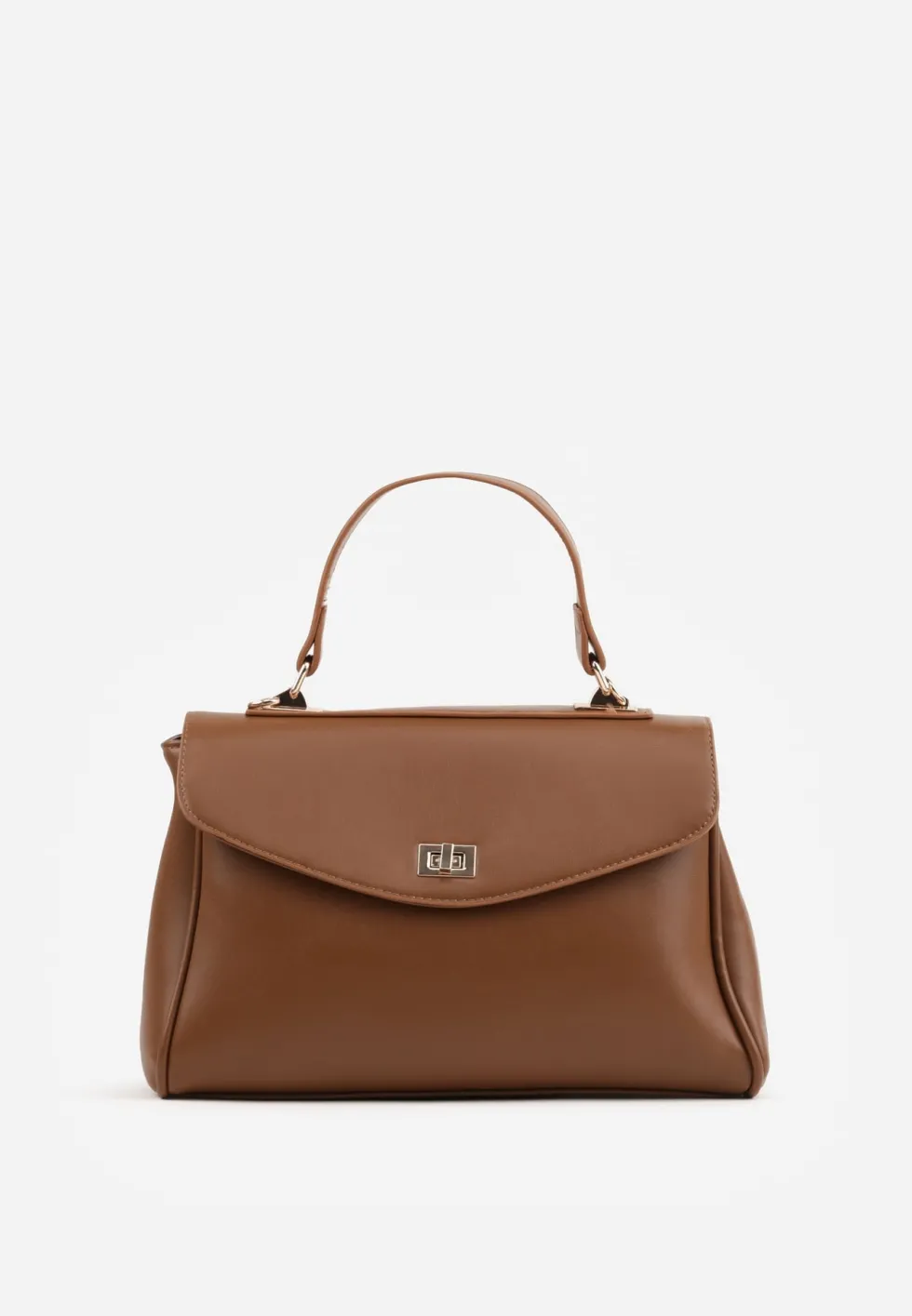 Brązowa Torebka Typu Kuferek z Rączką i Klapą z Paskiem Crossbody Phoebyne