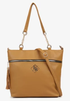 Brązowa Torebka Typu Shopper z Ozdobnymi Rączkami i Paskiem na Ramię Idaloriela