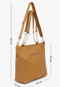 Brązowa Torebka Typu Shopper z Ozdobnymi Rączkami i Paskiem na Ramię Idaloriela