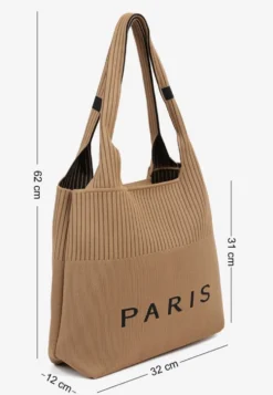 Brązowa Trapezowa Torebka Typu Shopper z Ozdobnym Napisem Salirenia