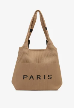 Brązowa Trapezowa Torebka Typu Shopper z Ozdobnym Napisem Salirenia