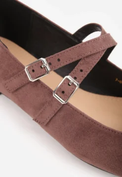 Brązowe Balerinki w Stylu Mary Jane VICES z Imitacji Zamszu Natinare