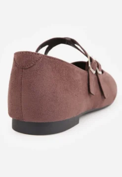 Brązowe Balerinki w Stylu Mary Jane VICES z Imitacji Zamszu Natinare
