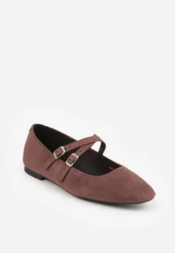 Brązowe Balerinki w Stylu Mary Jane VICES z Imitacji Zamszu Natinare