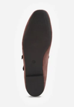 Brązowe Balerinki w Stylu Mary Jane VICES z Imitacji Zamszu Natinare