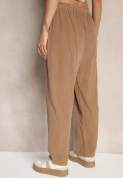 Brązowe Bawełniane Spodnie High Waist w Klasycznym Stylu Arivora