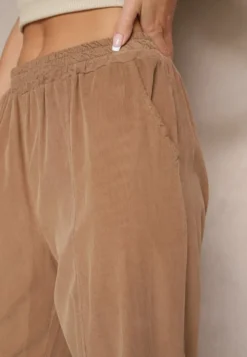 Brązowe Bawełniane Spodnie High Waist w Klasycznym Stylu Arivora