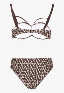 Brązowe Bikini Biustonosz i Majtki Typu Figi w Geometryczny Wzór Linarissa