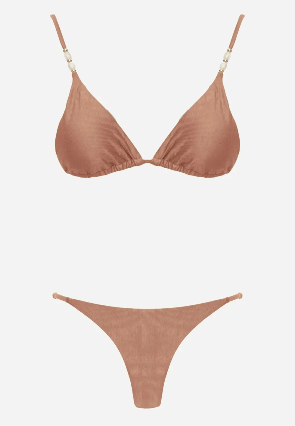 Brązowe Bikini Biustonosz z Wiązaniem na Plecach i Koralikami i Majtki Figi Sheille