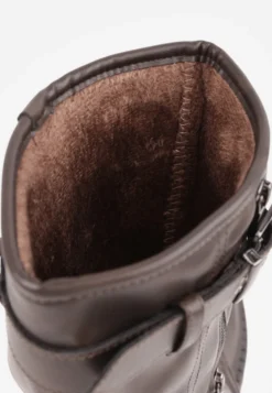 Brązowe Botki Biker Boots z Cholewką Imitującą Nogawkę z Klamerką Veresta