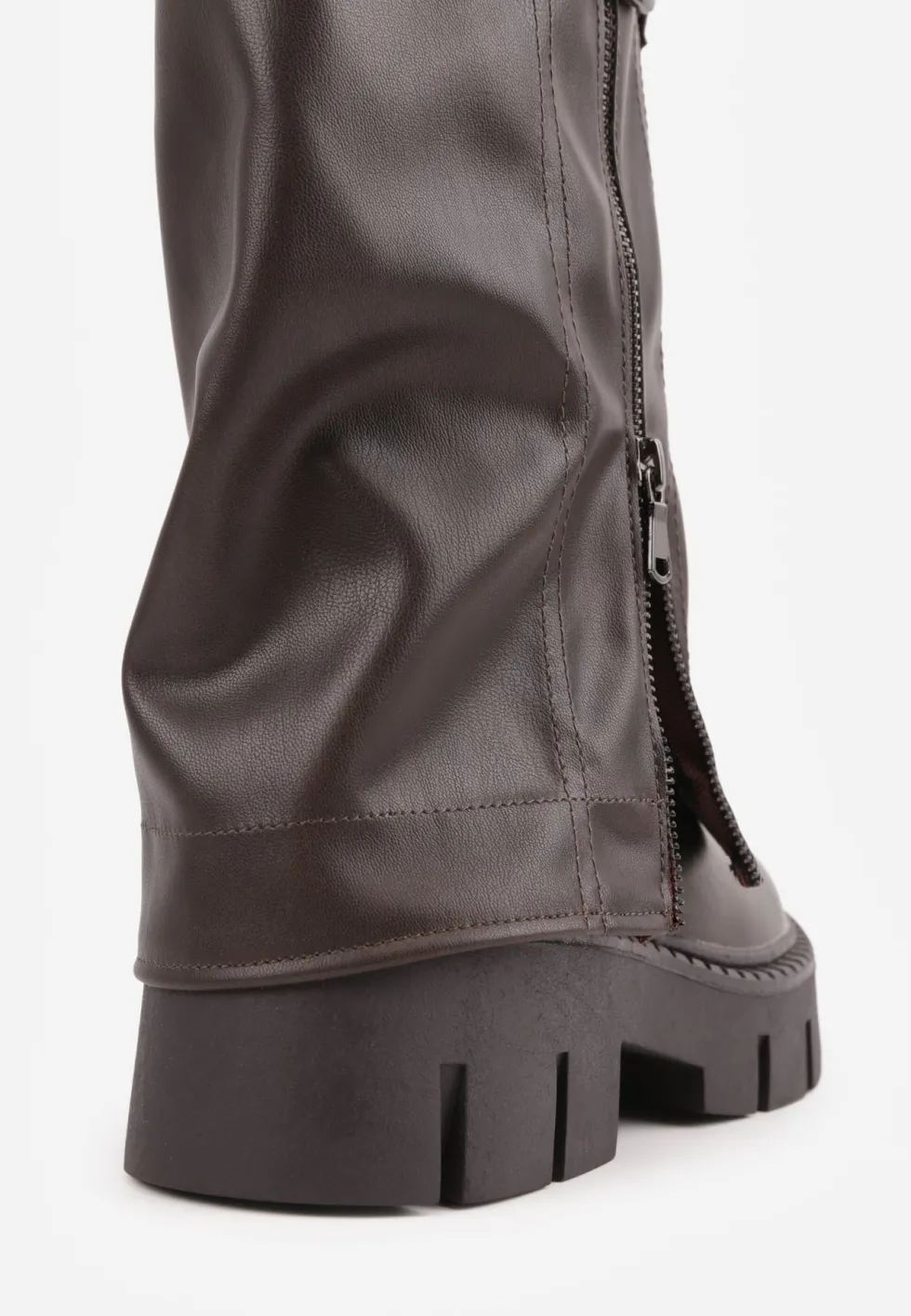 Brązowe Botki Biker Boots z Cholewką Imitującą Nogawkę z Klamerką Veresta