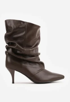 Brązowe Botki na Szpilce w Stylu Slouchy Raimisia