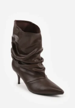 Brązowe Botki na Szpilce w Stylu Slouchy Raimisia