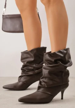 Brązowe Botki na Szpilce w Stylu Slouchy Raimisia