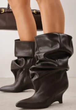 Brązowe Botki Slouchy Kitten Wedge Tilna