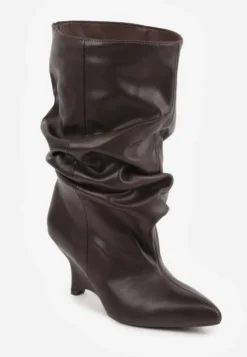 Brązowe Botki Slouchy Kitten Wedge Tilna