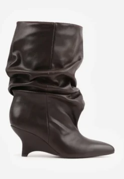 Brązowe Botki Slouchy Kitten Wedge Tilna