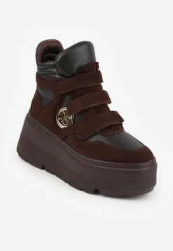 Brązowe Botki Sneakersy Vices na Platformie w Stylu Y2K Gelira