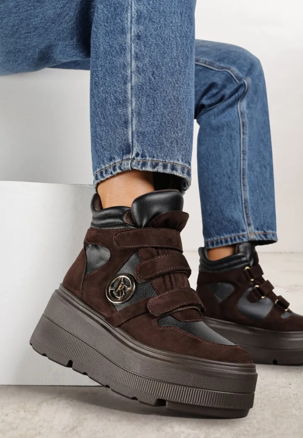 Brązowe Botki Sneakersy Vices na Platformie w Stylu Y2K Gelira