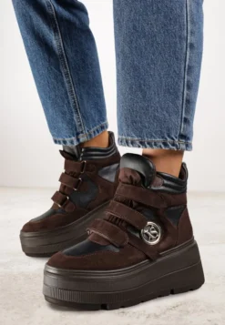 Brązowe Botki Sneakersy Vices na Platformie w Stylu Y2K Gelira