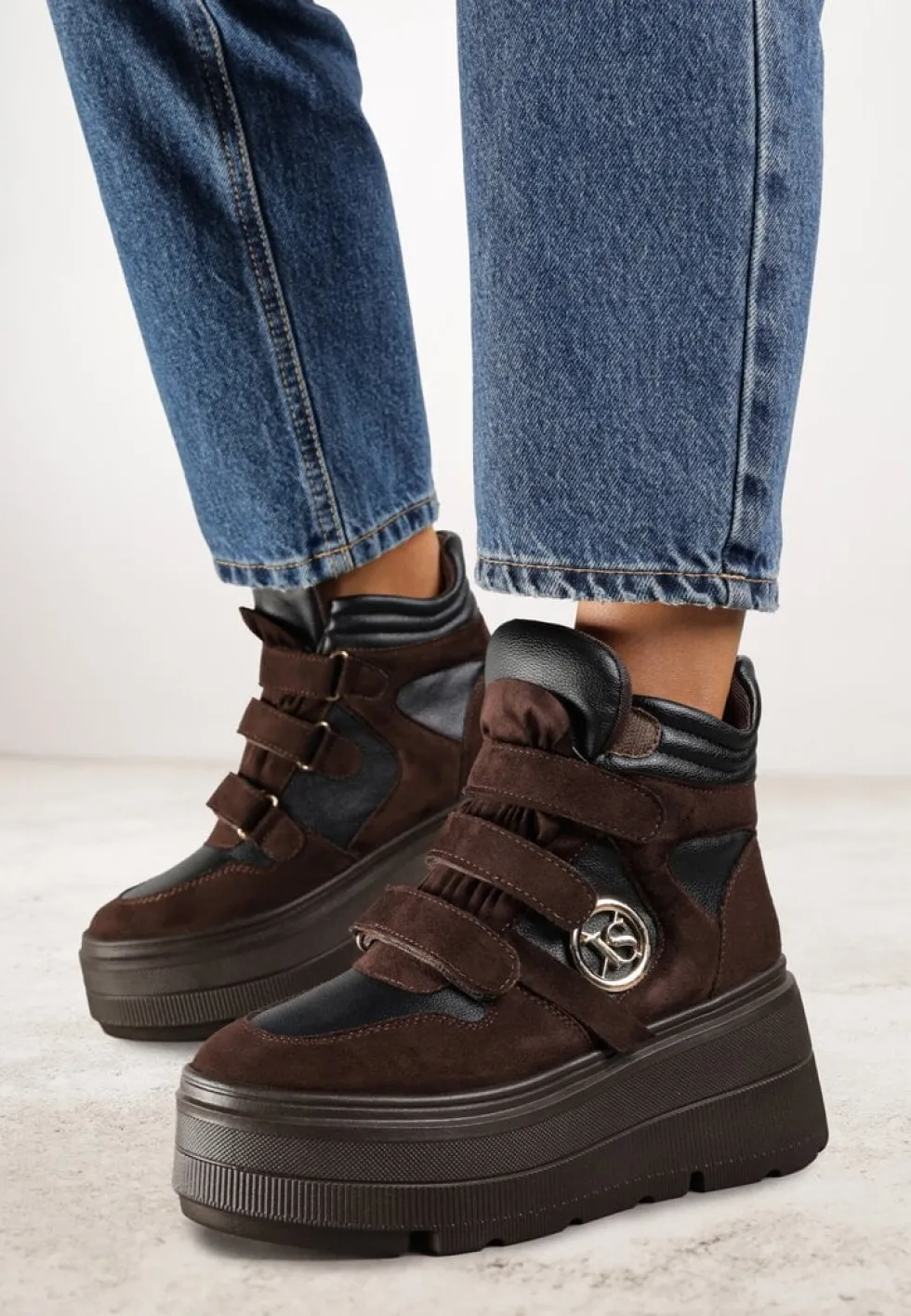 Brązowe Botki Sneakersy Vices na Platformie w Stylu Y2K Gelira