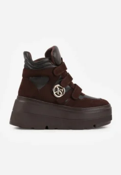 Brązowe Botki Sneakersy Vices na Platformie w Stylu Y2K Gelira