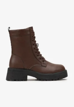 Brązowe Botki Workery na Grubej Podeszwie Fashia