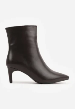 Brązowe Botki w Stylu Basic na Niskiej Szpilce ze Szpiczastym Noskiem Odilone