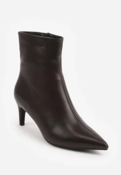 Brązowe Botki w Stylu Basic na Niskiej Szpilce ze Szpiczastym Noskiem Odilone