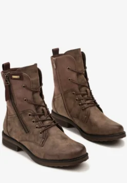 Brązowe Botki w Stylu Vintage ze Sznurowaniem Vemlora