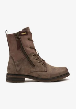 Brązowe Botki w Stylu Vintage ze Sznurowaniem Vemlora