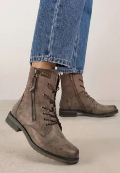 Brązowe Botki w Stylu Vintage ze Sznurowaniem Vemlora