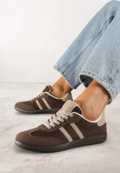 Brązowe Casualowe Sneakersy na Płaskiej Podeszwie Pemeriana