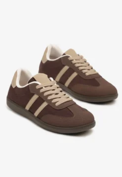 Brązowe Casualowe Sneakersy na Płaskiej Podeszwie Pemeriana