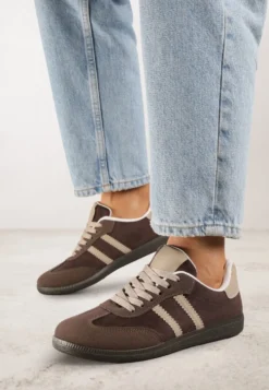 Brązowe Casualowe Sneakersy na Płaskiej Podeszwie Pemeriana