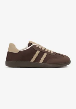 Brązowe Casualowe Sneakersy na Płaskiej Podeszwie Pemeriana