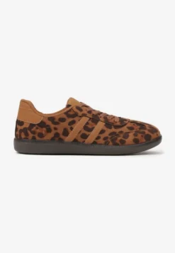 Brązowe Casualowe Sneakersy w Panterkę na Płaskiej Podeszwie Pemeriana