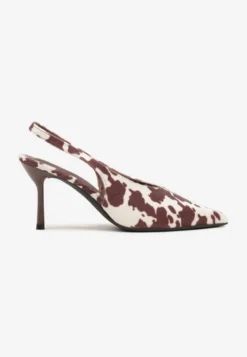 Brązowe Czółenka Sandały Slingback Vices w Krowie Łaty na Obcasie Typu Szpilka Tilionea