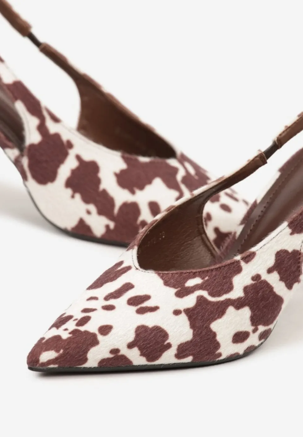 Brązowe Czółenka Sandały Slingback Vices w Krowie Łaty na Obcasie Typu Szpilka Tilionea