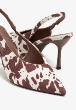 Brązowe Czółenka Sandały w Krowie Łaty na Szpilce Typu Slingback Addoxie