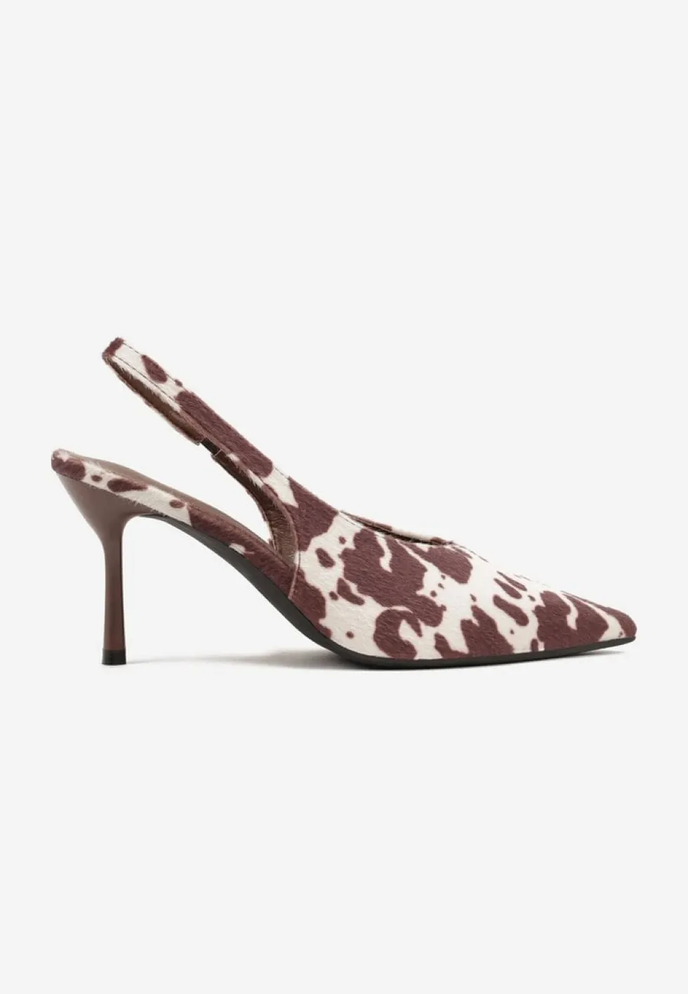 Brązowe Czółenka Sandały w Krowie Łaty na Szpilce Typu Slingback Addoxie