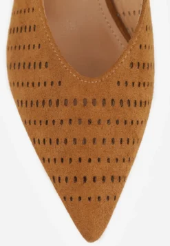 Brązowe Czółenka Slingback VICES na Kaczuszce z Ażurową Cholewką Klephei