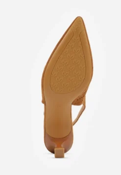 Brązowe Czółenka Slingback VICES na Kaczuszce z Ażurową Cholewką Klephei