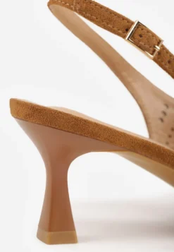 Brązowe Czółenka Slingback VICES na Kaczuszce z Ażurową Cholewką Klephei