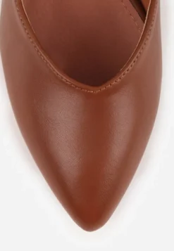 Brązowe Czółenka Vices na Słupku z Wkładką ze Skóry Naturalnej z Metaliczną Ozdobą Mixin
