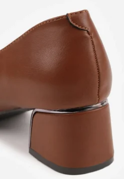 Brązowe Czółenka Vices na Słupku z Wkładką ze Skóry Naturalnej z Metaliczną Ozdobą Mixin