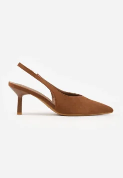 Brązowe Czółenka VICES Typu Slingback na Geometrycznej Szpilce Aziressa