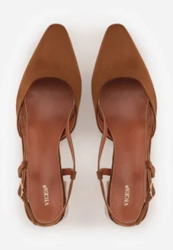 Brązowe Czółenka VICES w Stylu Slingback na Słupku Synossia