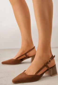 Brązowe Czółenka VICES w Stylu Slingback na Słupku Synossia